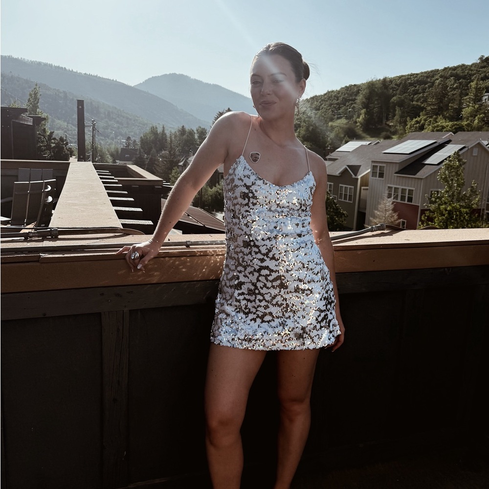 Bryanna Superdown Shimmering Silver Sequin Mini Dress